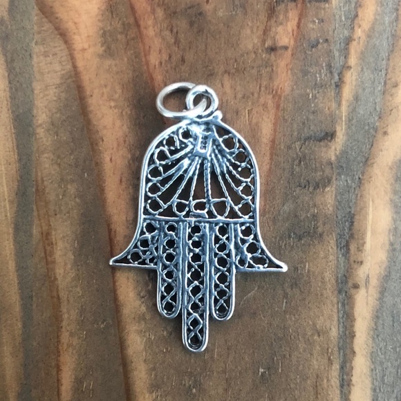 Sterling Silver Turquoise Hamsa Pendant - Picture 2 of 3